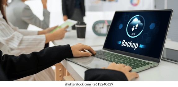 Backup Storage Data Internet Technology Business concept. Database storage cloud technology file data transfer sharing, cyber, big data information, internet banking application download upload snugly