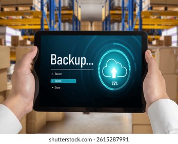 Backup Storage Data Internet Technology Business concept. Database storage cloud technology file data transfer sharing, cyber, big data information, internet banking application download upload snugly