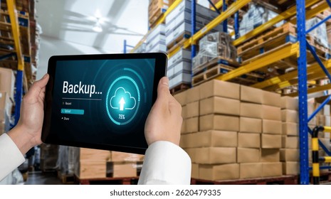 Backup Storage Data Internet Technology Business concept. Database storage cloud technology file data transfer sharing, cyber, big data information, internet banking application download upload snugly