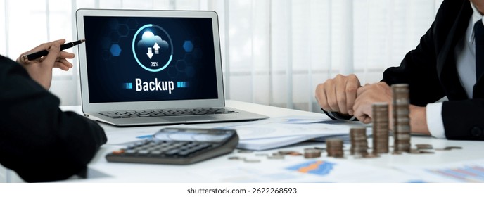 Backup Storage Data Internet Technology Business concept. Database storage cloud technology file data transfer sharing, cyber, big data information, internet banking application download upload brisk