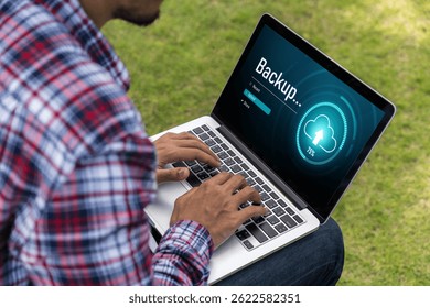 Backup Storage Data Internet Technology Business concept. Database storage cloud technology file data transfer sharing, cyber, big data information, internet banking application download upload snugly