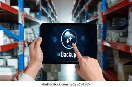 Backup Storage Data Internet Technology Business concept. Database storage cloud technology file data transfer sharing, cyber, big data information, internet banking application download upload snugly