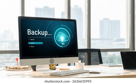 Backup Storage Data Internet Technology Business concept. Database storage cloud technology file data transfer sharing, cyber, big data information, internet banking application download upload snugly