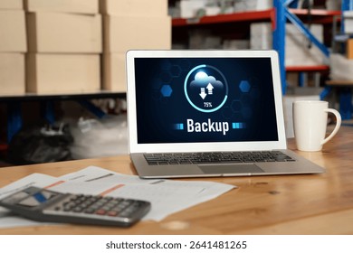 Backup Storage Data Internet Technology Business concept. Database storage cloud technology file data transfer sharing, cyber, big data information, internet banking application download upload snugly