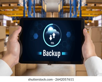 Backup Storage Data Internet Technology Business concept. Database storage cloud technology file data transfer sharing, cyber, big data information, internet banking application download upload snugly