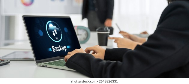 Backup Storage Data Internet Technology Business concept. Database storage cloud technology file data transfer sharing, cyber, big data information, internet banking application download upload snugly