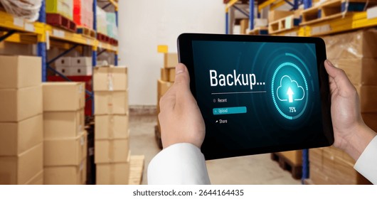 Backup Storage Data Internet Technology Business concept. Database storage cloud technology file data transfer sharing, cyber, big data information, internet banking application download upload snugly