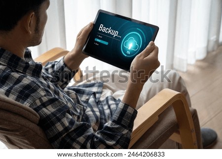 Backup Storage Data Internet Technology Business concept. Database storage cloud technology file data transfer sharing, cyber, big data information, internet banking application download upload snugly