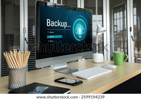 Backup Storage Data Internet Technology Business concept. Database storage cloud technology file data transfer sharing, cyber, big data information, internet banking application download upload snugly