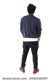 Backview of Indian man looking away.. Full-length image. Isolated on white background.