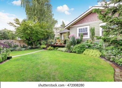 Backyard area with nicely trimmed garden. Northwest, USA