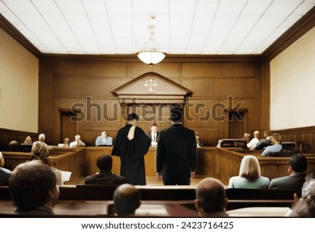 backyard of attastor talking to magistrate in court with lawyer in law adjustment concept. Court of Justice and Law Trial Speech to Judge, Attorney Lawyer Protecting Client with arguments.