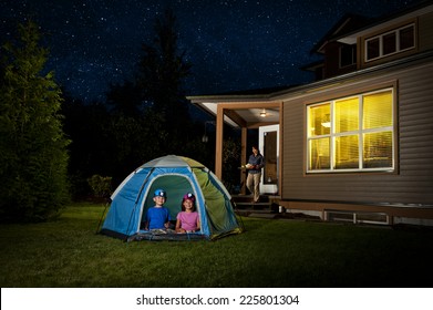 a backyard campout / for excited little kids / with help from mommy - Powered by Shutterstock