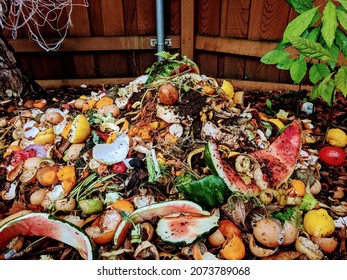 Backyard Composting, Compost Pile With Layers Of Organic Matter And Soil