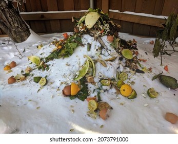 Backyard Composting In Winter, Compost Pile With Layers Of Organic Matter And Soil