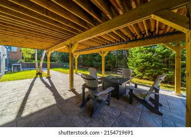Backyard deck of custom built luxury house in the suburbs of Toronto, Canada. - Shutterstock ID 2154719691