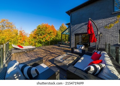 Backyard deck of custom built luxury house in the suburbs of Toronto, Canada. - Shutterstock ID 2154719699
