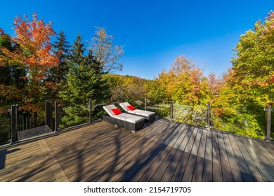 Backyard Deck Of Custom Built Luxury House In The Suburbs Of Toronto, Canada.