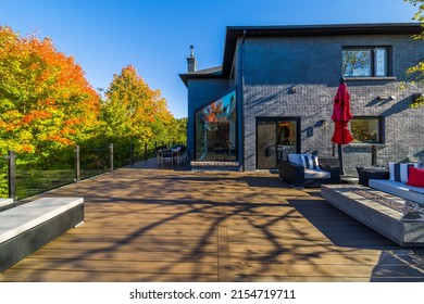 Backyard deck of custom built luxury house in the suburbs of Toronto, Canada. - Shutterstock ID 2154719711