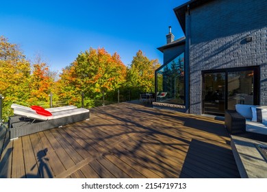 Backyard deck of custom built luxury house in the suburbs of Toronto, Canada. - Shutterstock ID 2154719713