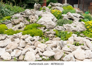 Backyard with fantastic landscaping, patio, fence and raised bed, drought resistant plants. A flower bed of stones for succulents
