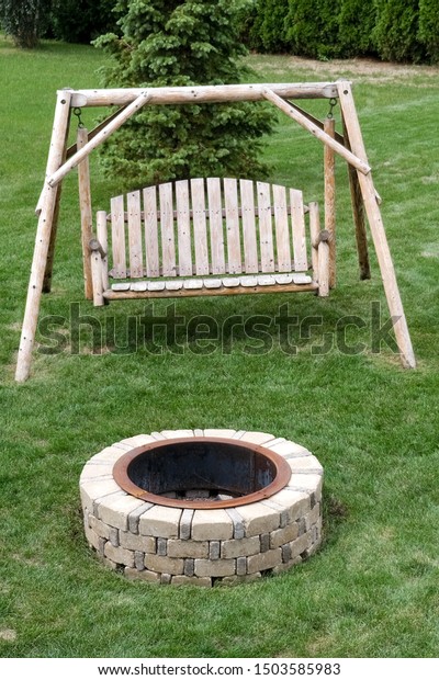 Backyard Fire Pit Lawn Swing Stock Photo Edit Now 1503585983