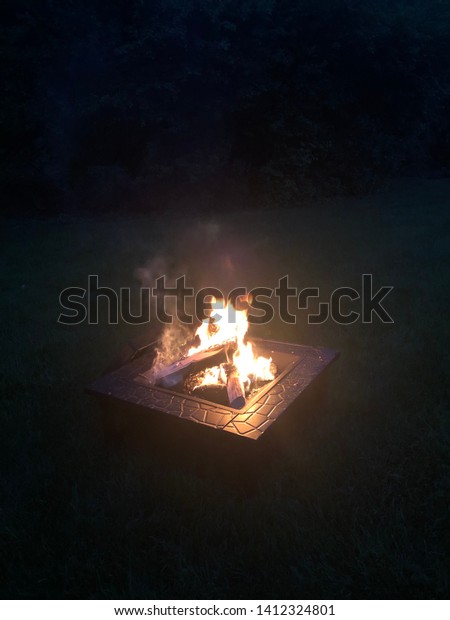 Backyard Fire Pit Night Warm Flames Stock Photo Edit Now 1412324801