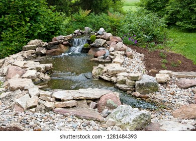 Backyard habitat with water feature garden pond for birds, Marion, Illinois, USA. - Shutterstock ID 1281484393