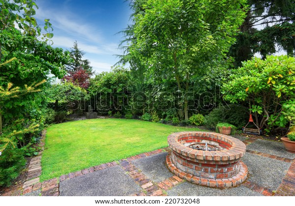 Backyard Landscape Patio Area Brick Fire Stock Photo Edit Now