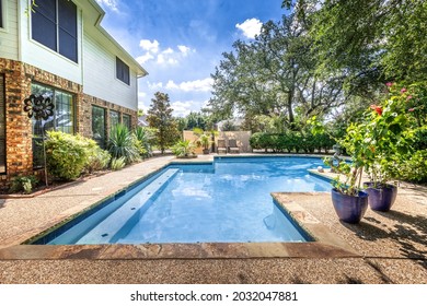 Backyard Oasis With A Swimming Pool Inside A Private Residential Backyard