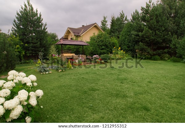 Backyard Patio Area Fireplace Furniture White Stock Photo Edit
