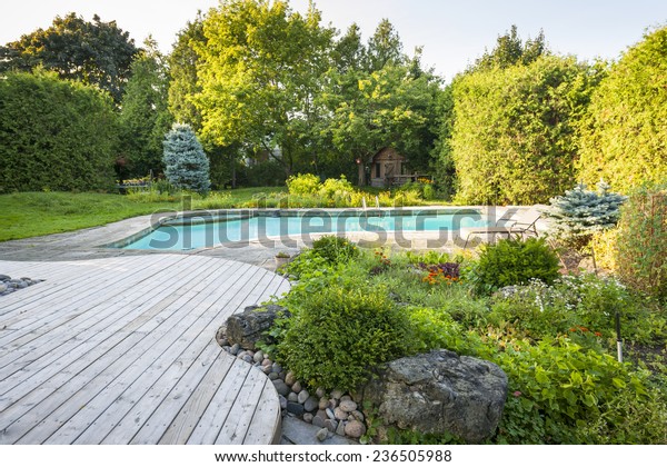 Backyard Rock Garden Outdoor Inground Residential Stock Photo