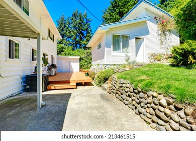 Backyard View. Walkout Wooden Deck And Guest House