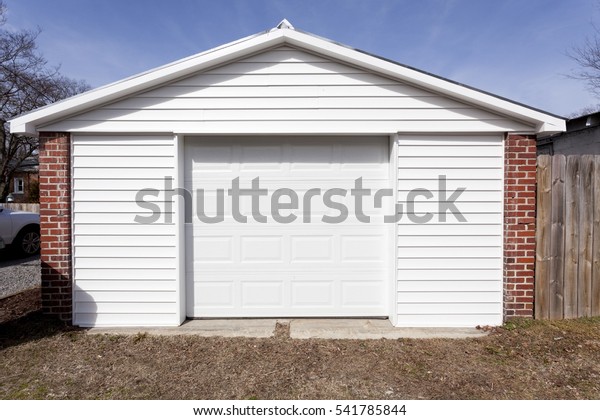 Backyard Vinyl Utility Shed Garage Brick Stock Photo Edit