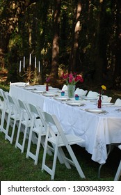 Backyard Wedding Table With Candelabra