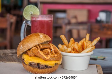 Bacon Barbecue Burger Topped Onion Rings Stock Photo 392624854 ...