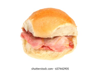 Bacon In A Crusty Bread Roll Isolated Against White