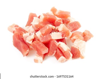 bacon cubes isolated on white background