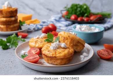 Bacon, Egg, and Cheese Muffins - a set of photos with the recipe ingredients, preparation method, and final shots - Powered by Shutterstock