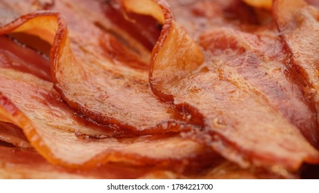 Bacon. Fried Bacon Rotation Close Up