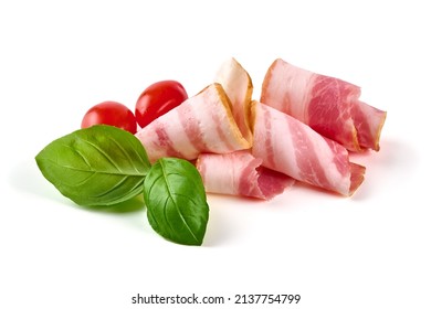 Bacon slices, pork brisket, isolated on white background