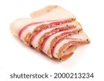 Bacon strips, isolated on white background. High resolution image