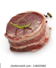 Bacon Wrapped Beef Fillet On White Background