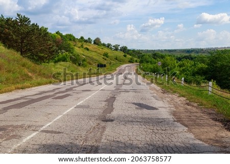 Bad bumpy road. Background with copy space for text or inscriptions.