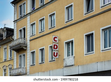 Bad Ems, Rhineland, Palatinate, Germany, 2020, August, 30, The Christian Democratic Union In An Old Ruined House