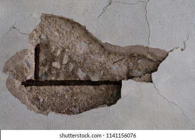 Bad Foundation Base On Old House Or Building Cracked Plaster Facade Wall With Brick Background