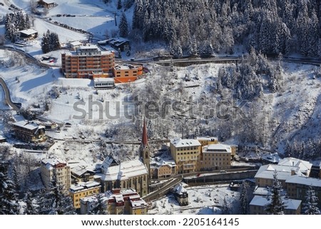 Bad Gastein winter resort in Austria. High Tauern (Hohe Tauern) mountain range in Alps.