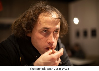 Bad Hairstyle. Guy With Disheveled Hair. Sparse Hair On Head. Portrait Of Young Man.