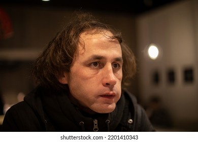 Bad Hairstyle. Guy With Disheveled Hair. Sparse Hair On Head. Portrait Of Young Man.