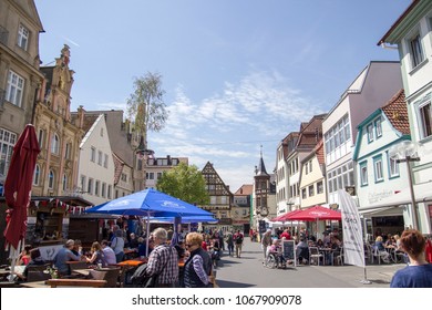 Bad Kissingen, Bad Kissingen District, Lower Franconia, Bavaria, Germany - May 11 2017: Inner City shopping area